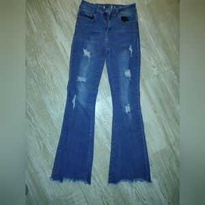 Distressed Blue Flare Jeans
